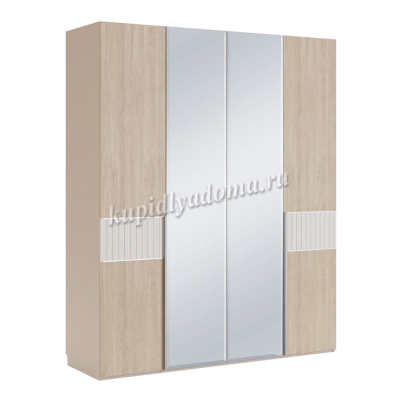 Шкаф четырехдверный с зеркалом Беатрис (Палермо/Латте/Велюр)